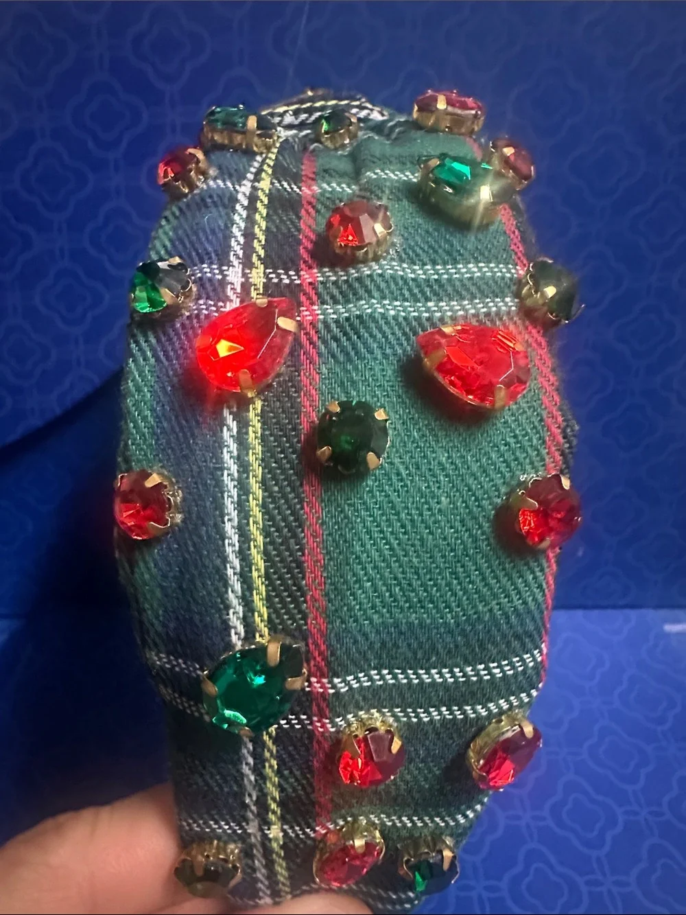 Tartan Jewel Embellished Headband - Green Plaid